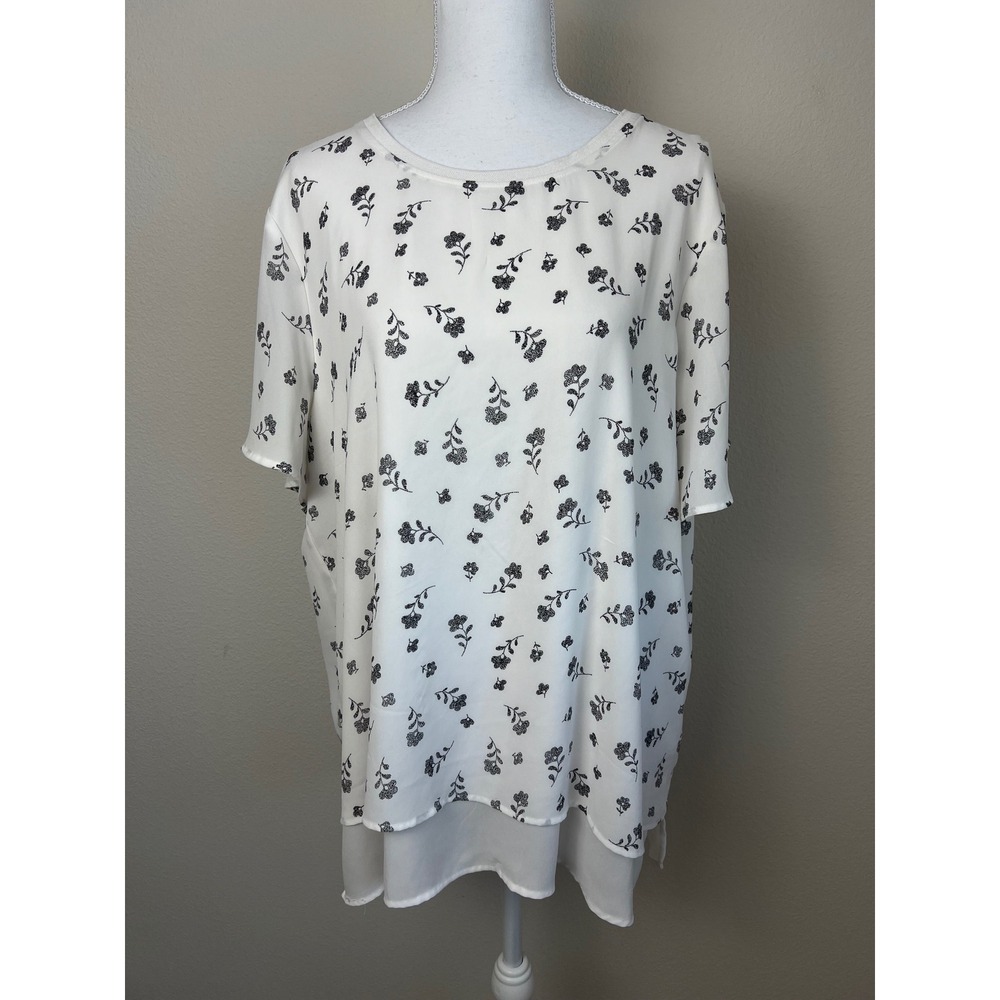 Hilary Radley XL White Floral Layered Hem Blouse Sheer Romantic Soft Girl Floaty